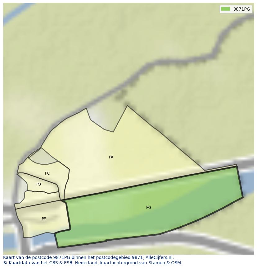 Afbeelding van het postcodegebied 9871 PG op de kaart.