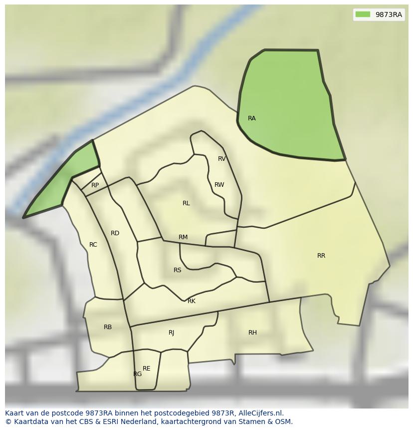 Afbeelding van het postcodegebied 9873 RA op de kaart.