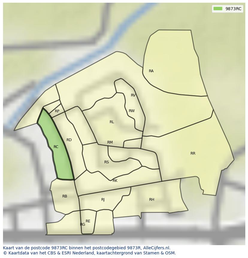 Afbeelding van het postcodegebied 9873 RC op de kaart.