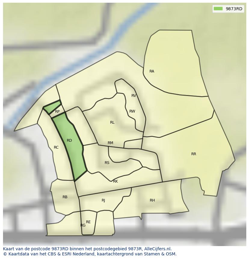 Afbeelding van het postcodegebied 9873 RD op de kaart.