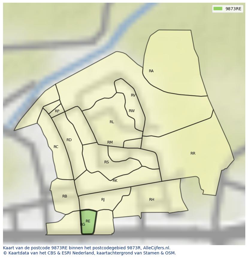 Afbeelding van het postcodegebied 9873 RE op de kaart.