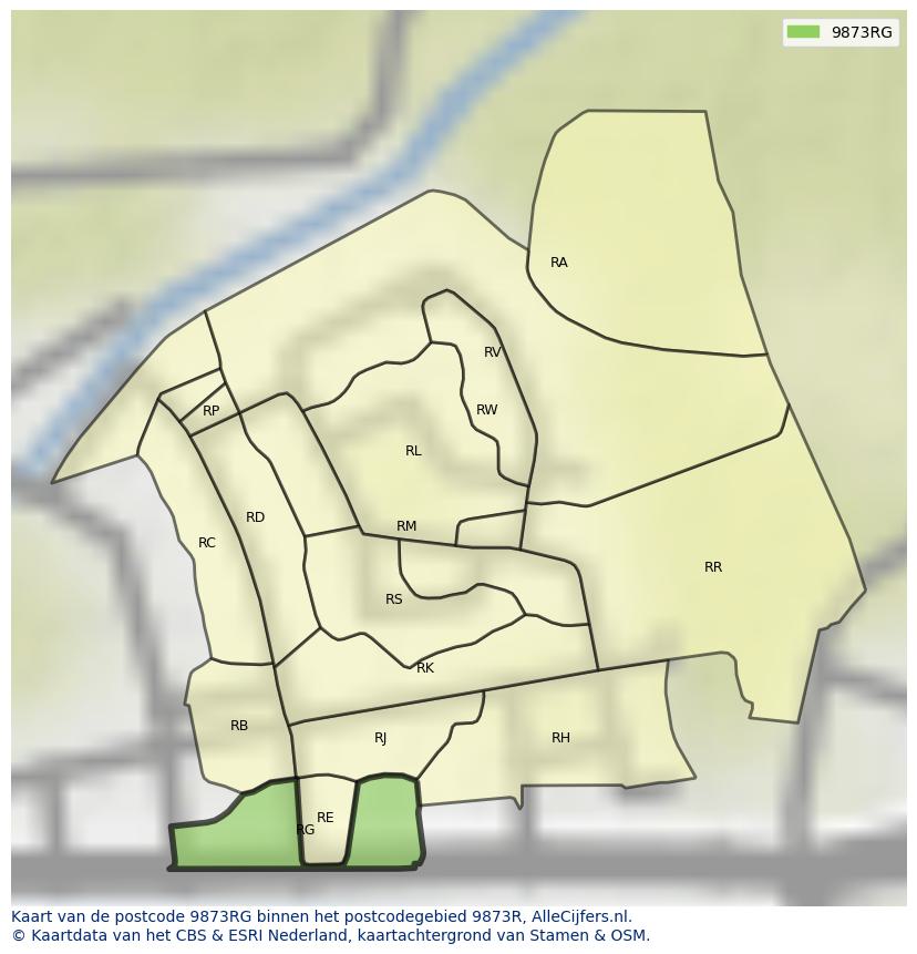 Afbeelding van het postcodegebied 9873 RG op de kaart.