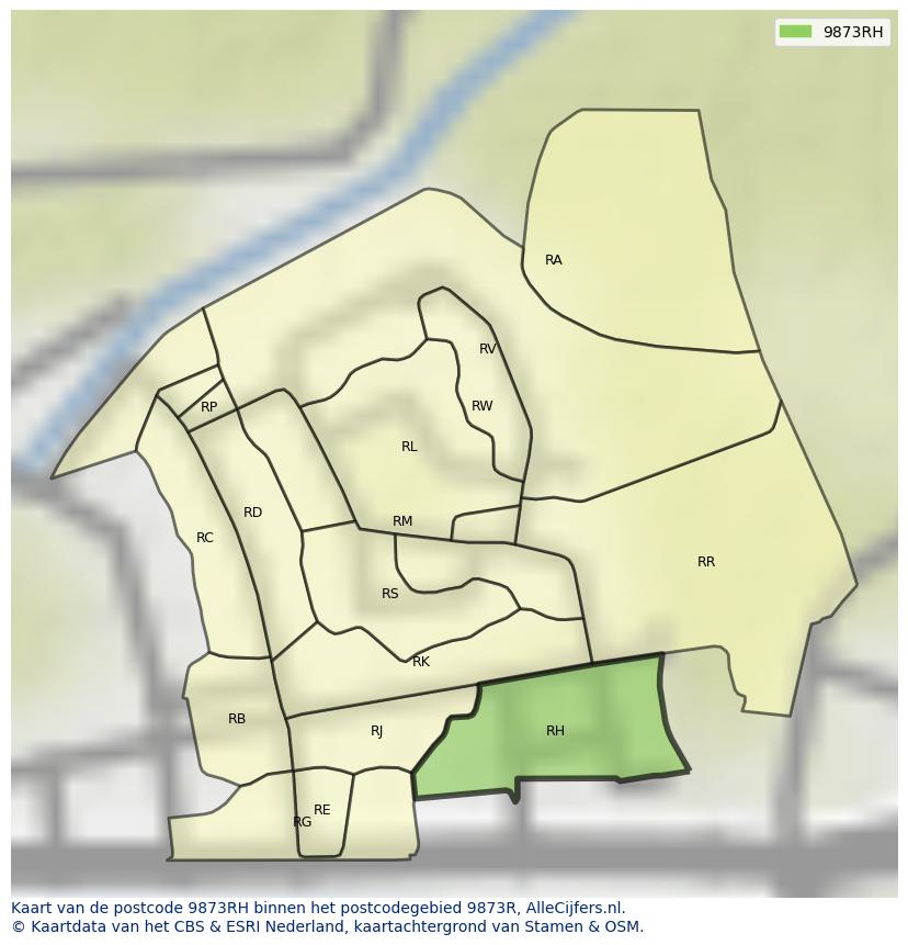 Afbeelding van het postcodegebied 9873 RH op de kaart.