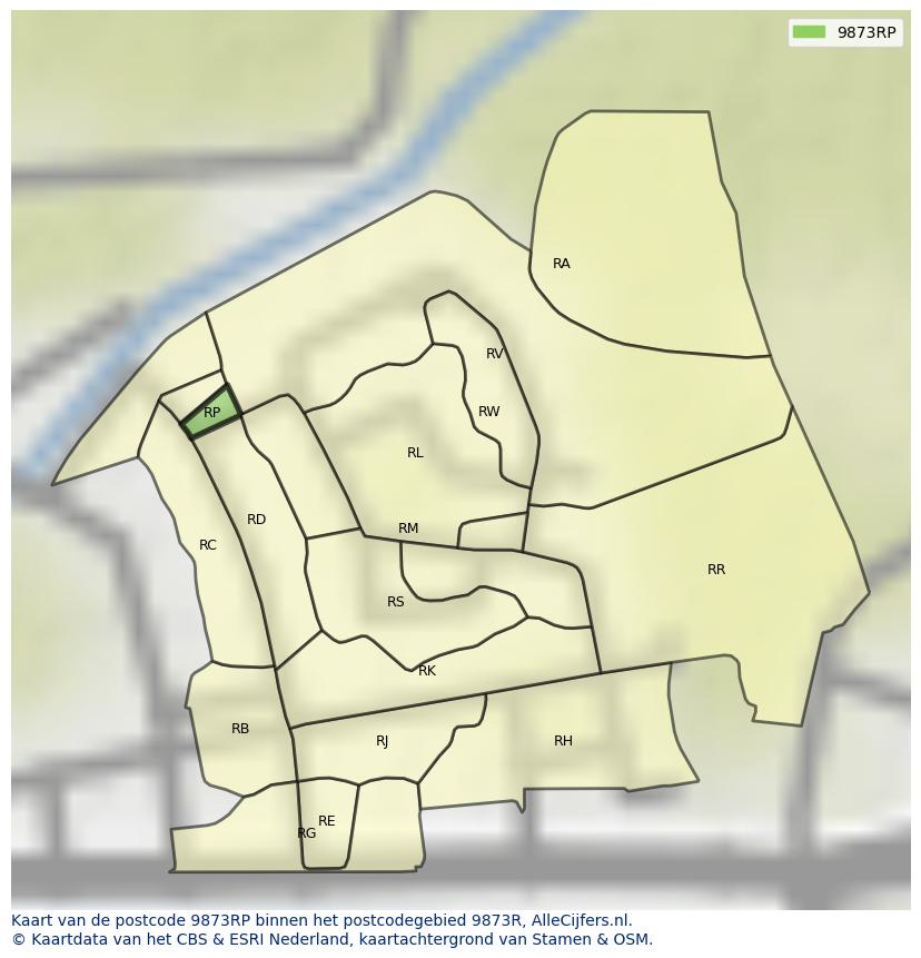 Afbeelding van het postcodegebied 9873 RP op de kaart.