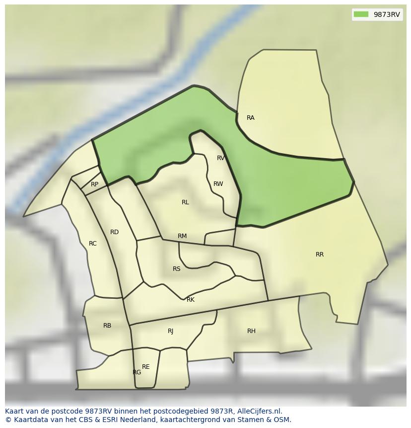Afbeelding van het postcodegebied 9873 RV op de kaart.