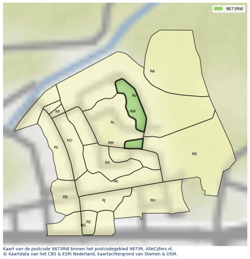 Afbeelding van het postcodegebied 9873 RW op de kaart.
