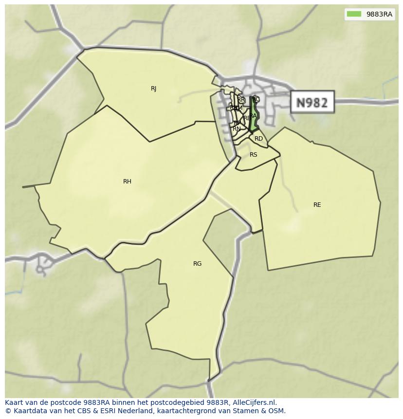 Afbeelding van het postcodegebied 9883 RA op de kaart.