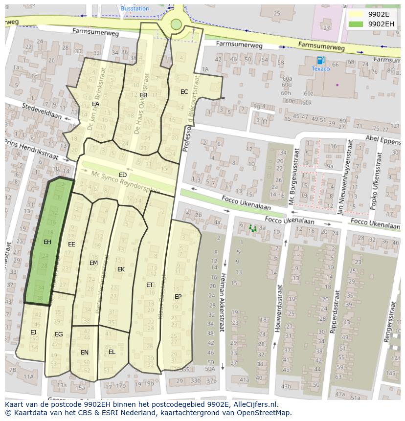 Afbeelding van het postcodegebied 9902 EH op de kaart.