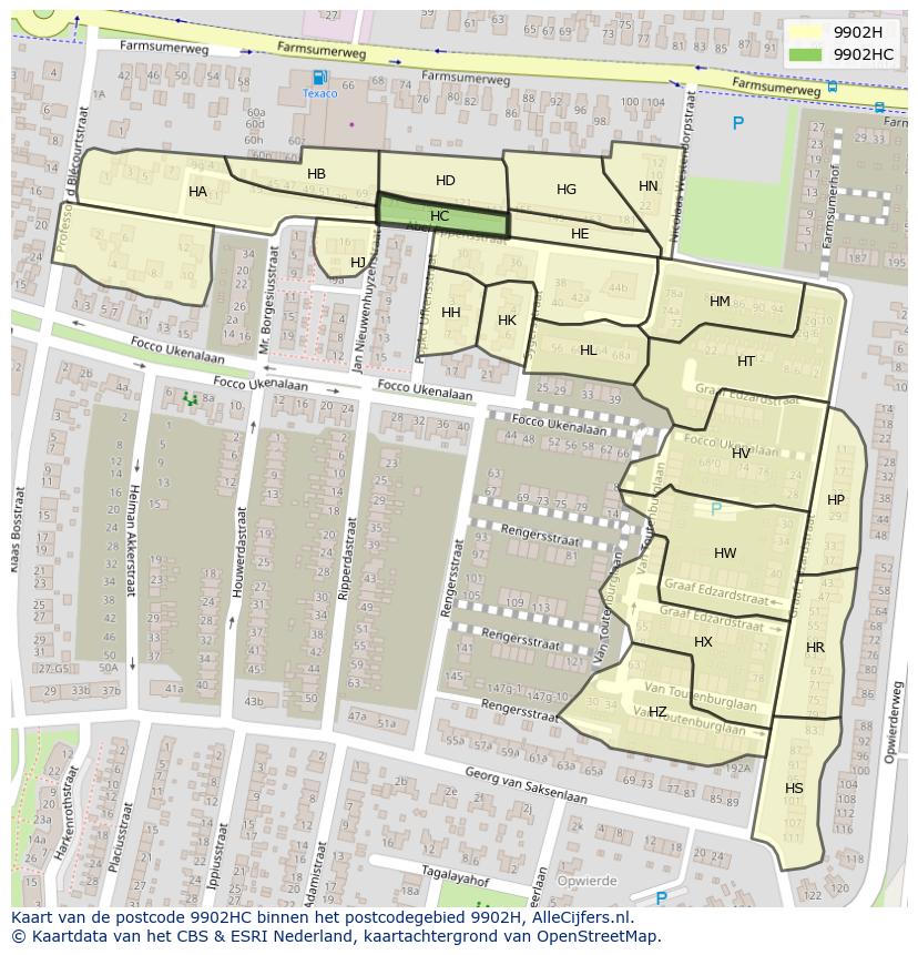 Afbeelding van het postcodegebied 9902 HC op de kaart.