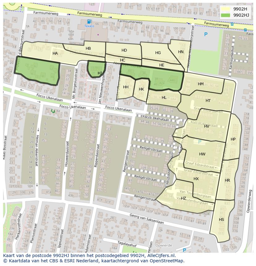 Afbeelding van het postcodegebied 9902 HJ op de kaart.