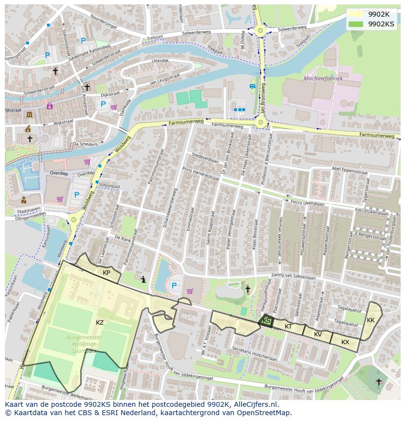 Afbeelding van het postcodegebied 9902 KS op de kaart.