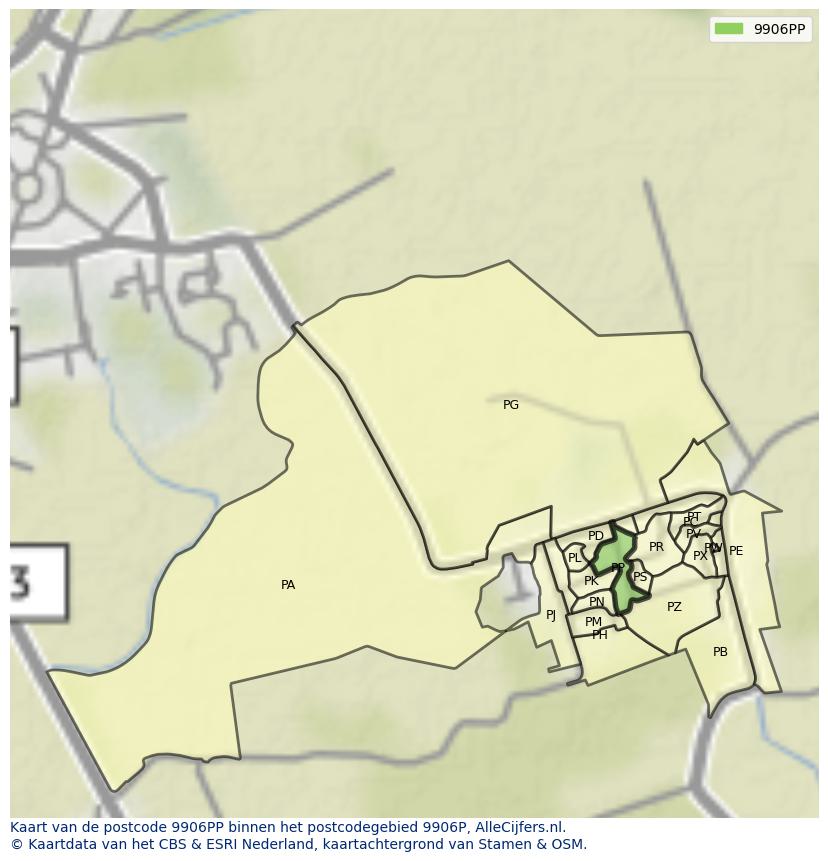 Afbeelding van het postcodegebied 9906 PP op de kaart.