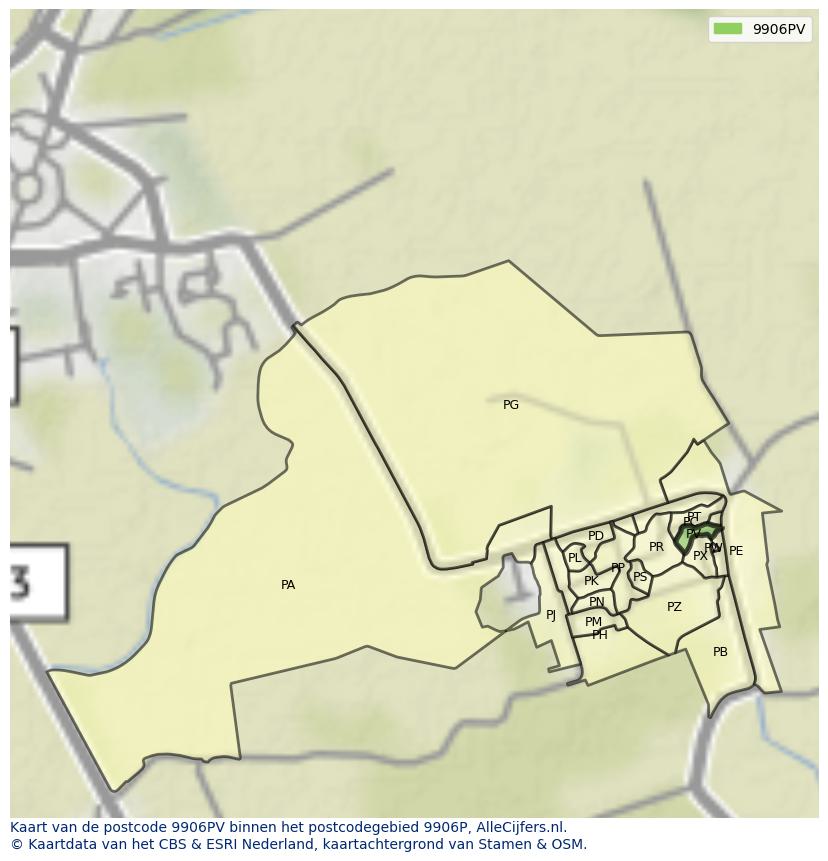 Afbeelding van het postcodegebied 9906 PV op de kaart.