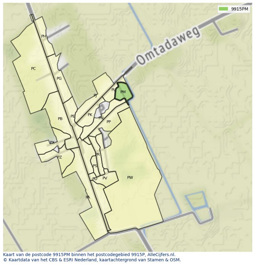 Afbeelding van het postcodegebied 9915 PM op de kaart.