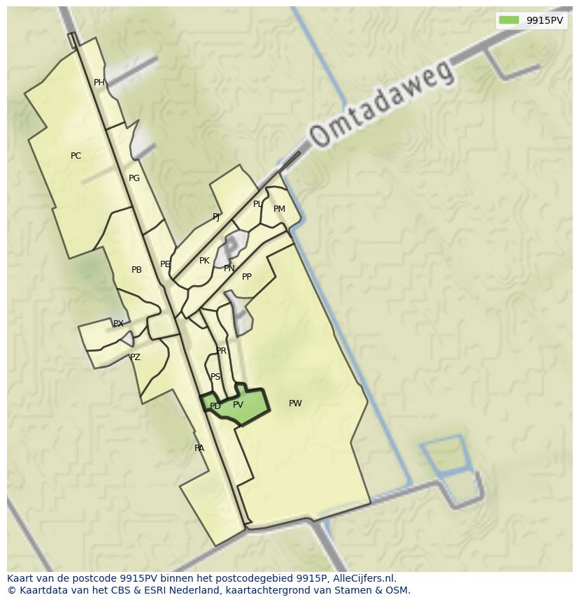 Afbeelding van het postcodegebied 9915 PV op de kaart.
