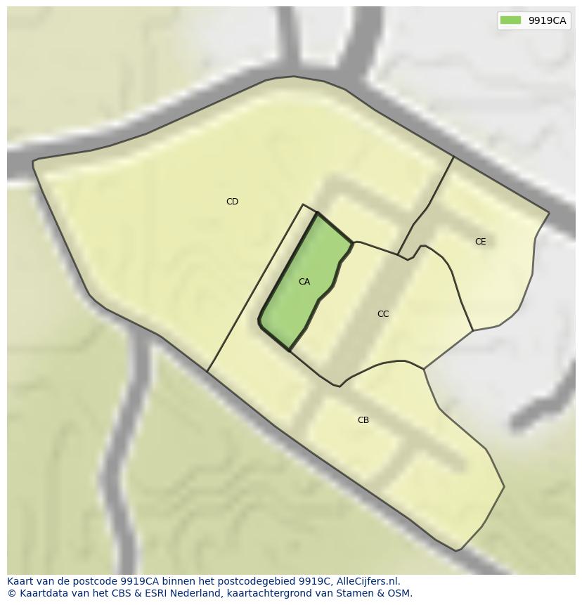 Afbeelding van het postcodegebied 9919 CA op de kaart.