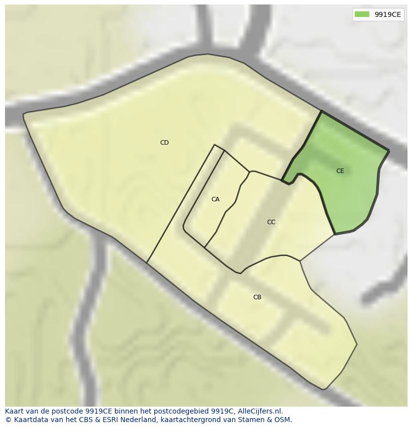 Afbeelding van het postcodegebied 9919 CE op de kaart.