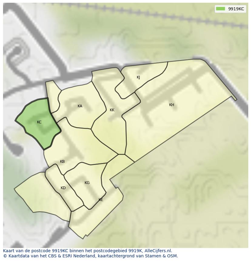 Afbeelding van het postcodegebied 9919 KC op de kaart.