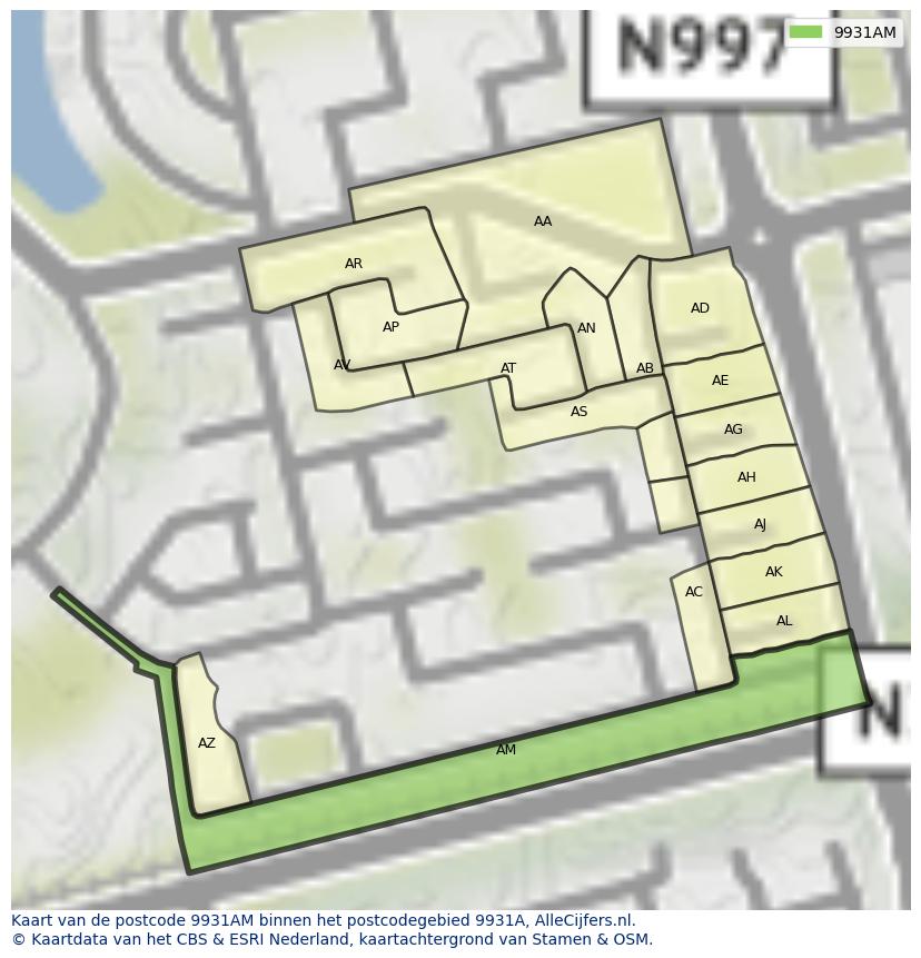Afbeelding van het postcodegebied 9931 AM op de kaart.