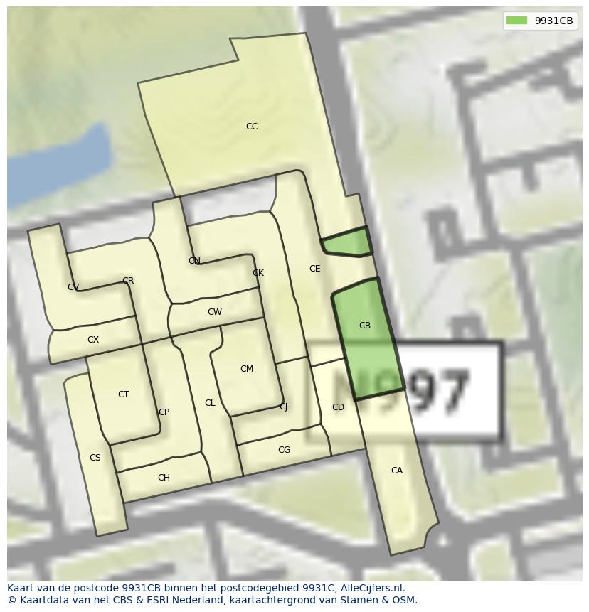 Afbeelding van het postcodegebied 9931 CB op de kaart.