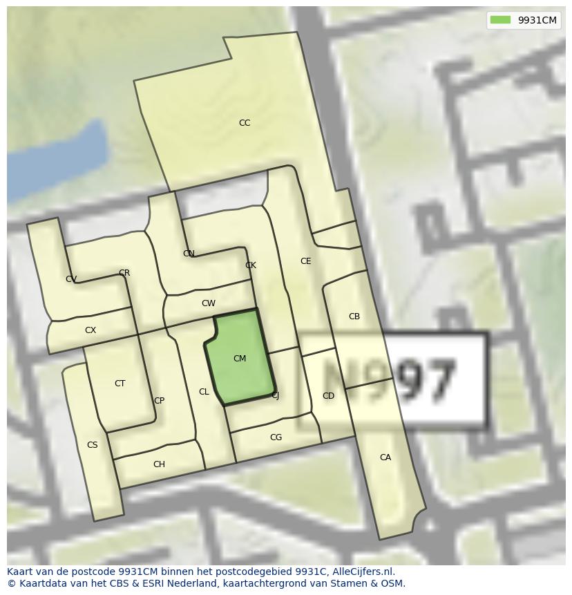 Afbeelding van het postcodegebied 9931 CM op de kaart.