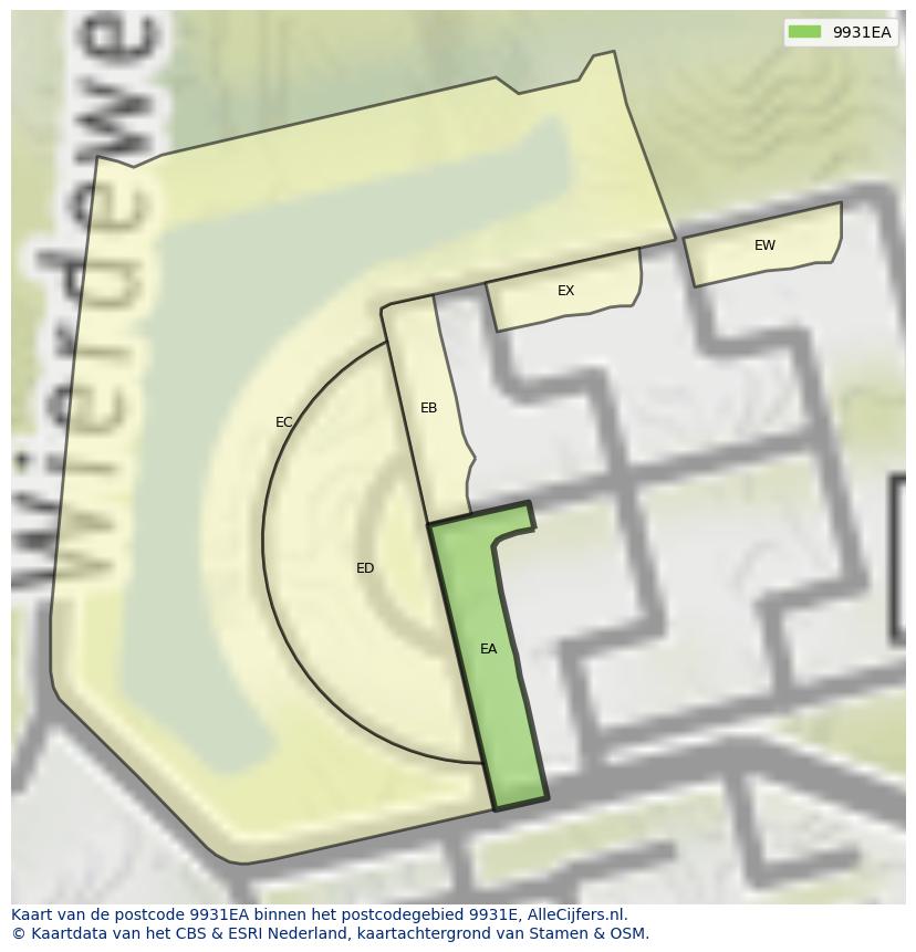 Afbeelding van het postcodegebied 9931 EA op de kaart.