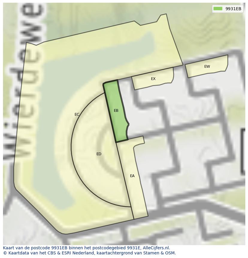 Afbeelding van het postcodegebied 9931 EB op de kaart.