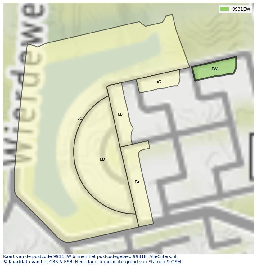 Afbeelding van het postcodegebied 9931 EW op de kaart.