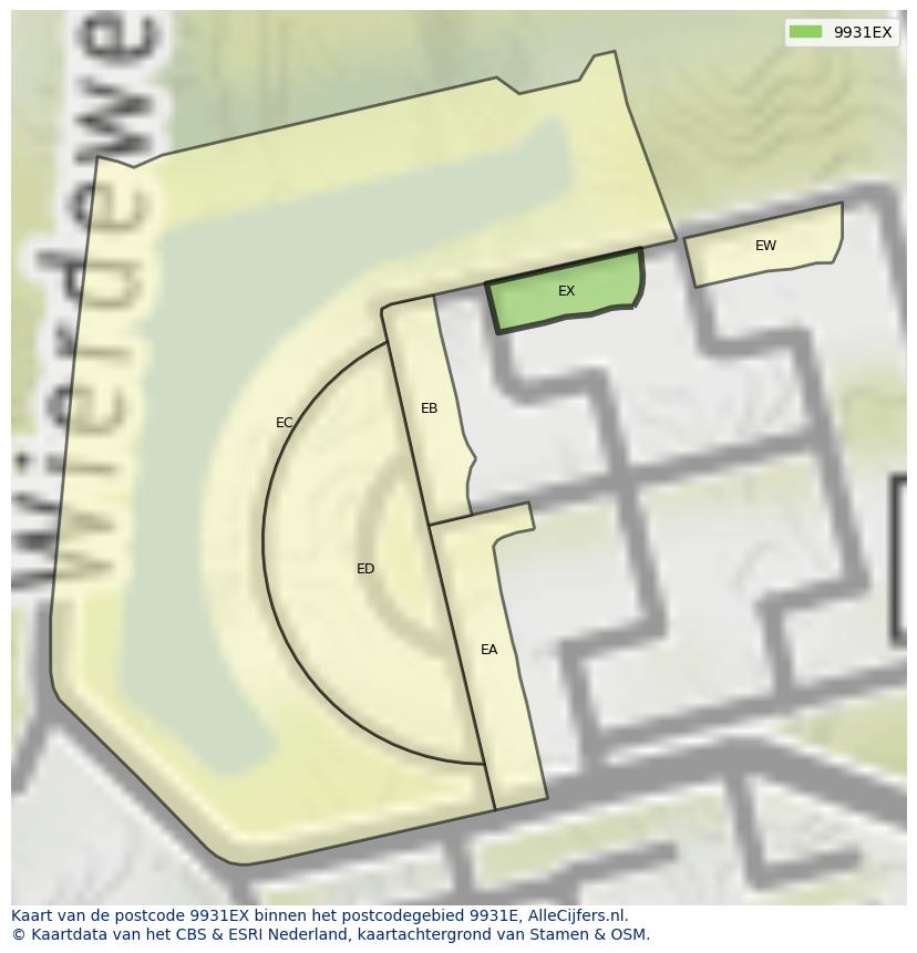 Afbeelding van het postcodegebied 9931 EX op de kaart.