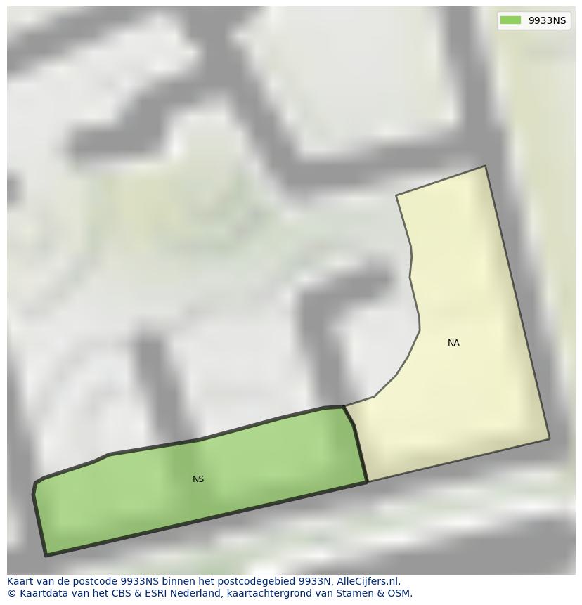 Afbeelding van het postcodegebied 9933 NS op de kaart.