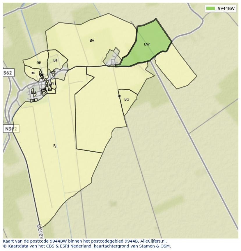 Afbeelding van het postcodegebied 9944 BW op de kaart.