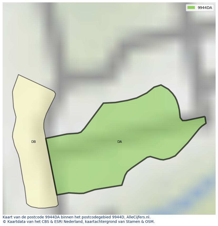 Afbeelding van het postcodegebied 9944 DA op de kaart.