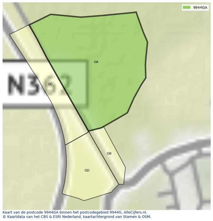 Afbeelding van het postcodegebied 9944 GA op de kaart.