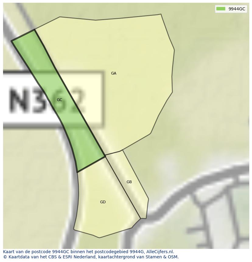 Afbeelding van het postcodegebied 9944 GC op de kaart.