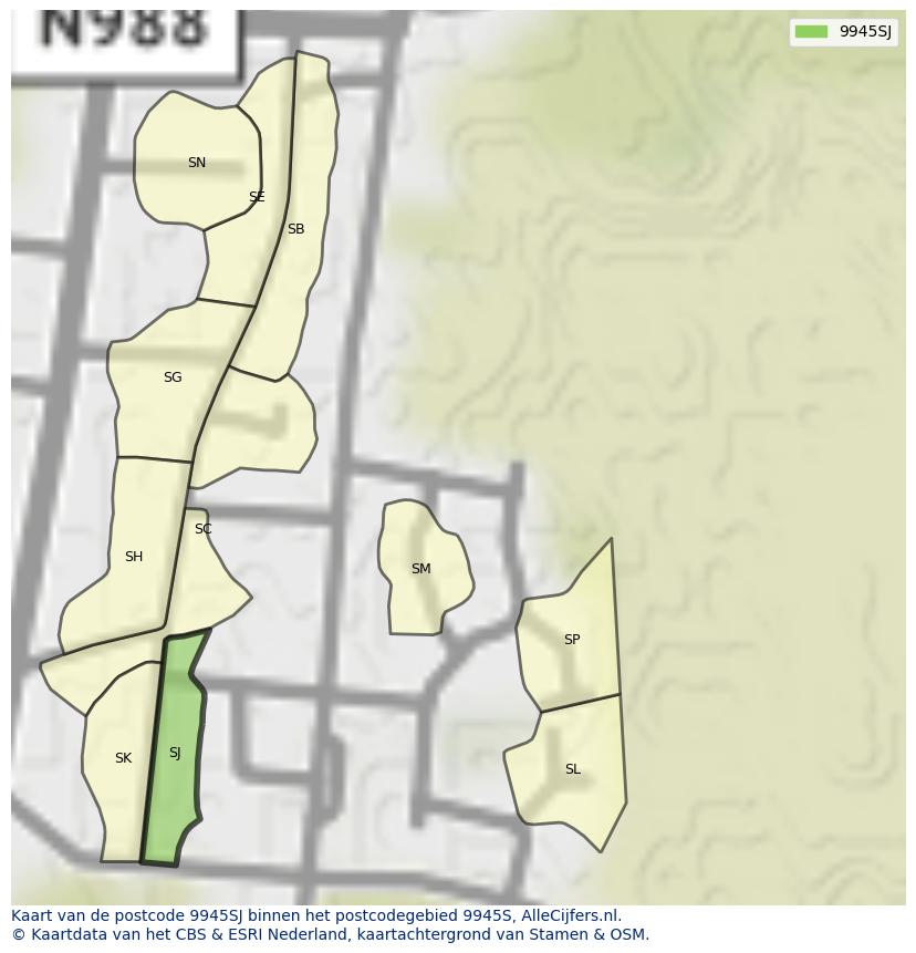 Afbeelding van het postcodegebied 9945 SJ op de kaart.