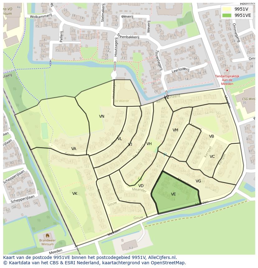 Afbeelding van het postcodegebied 9951 VE op de kaart.