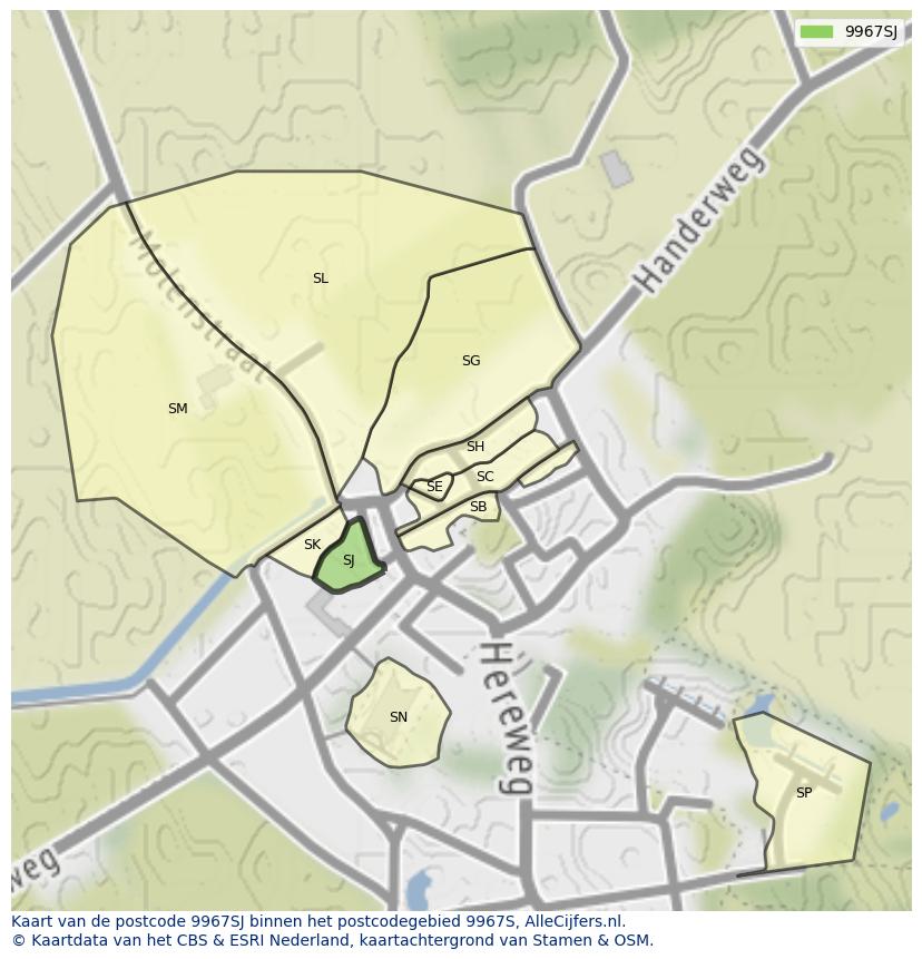 Afbeelding van het postcodegebied 9967 SJ op de kaart.