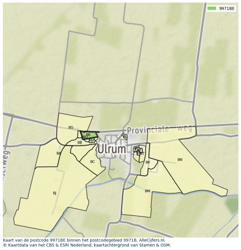 Afbeelding van het postcodegebied 9971 BE op de kaart.