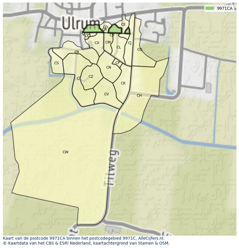 Afbeelding van het postcodegebied 9971 CA op de kaart.