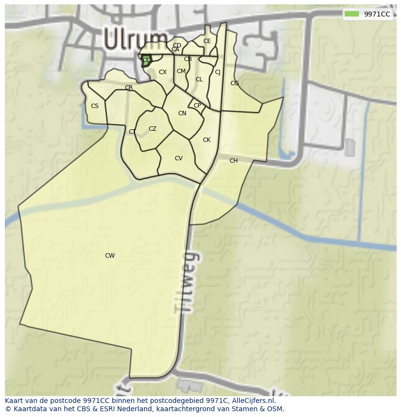 Afbeelding van het postcodegebied 9971 CC op de kaart.