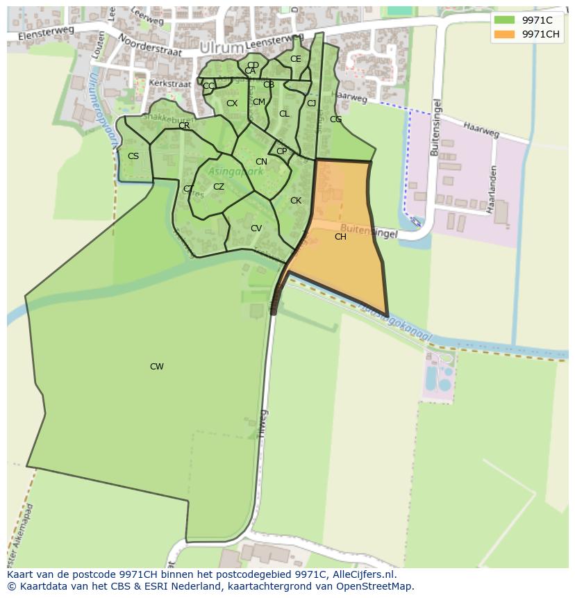 Afbeelding van het postcodegebied 9971 CH op de kaart.