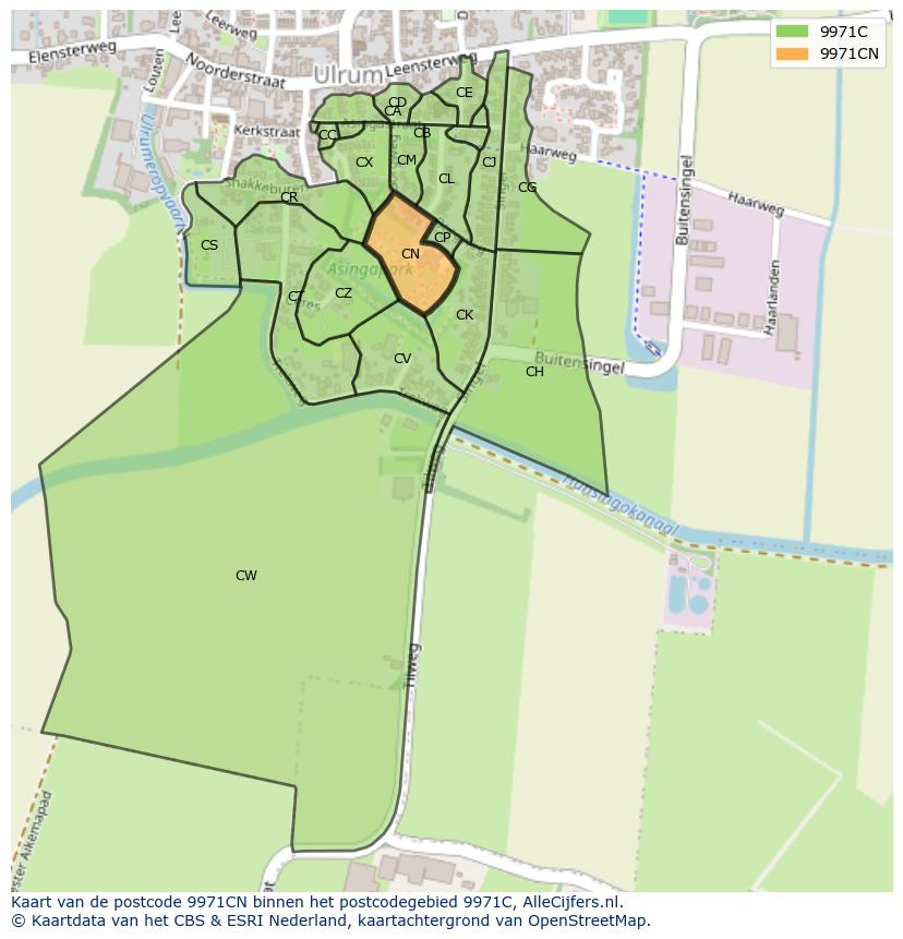 Afbeelding van het postcodegebied 9971 CN op de kaart.