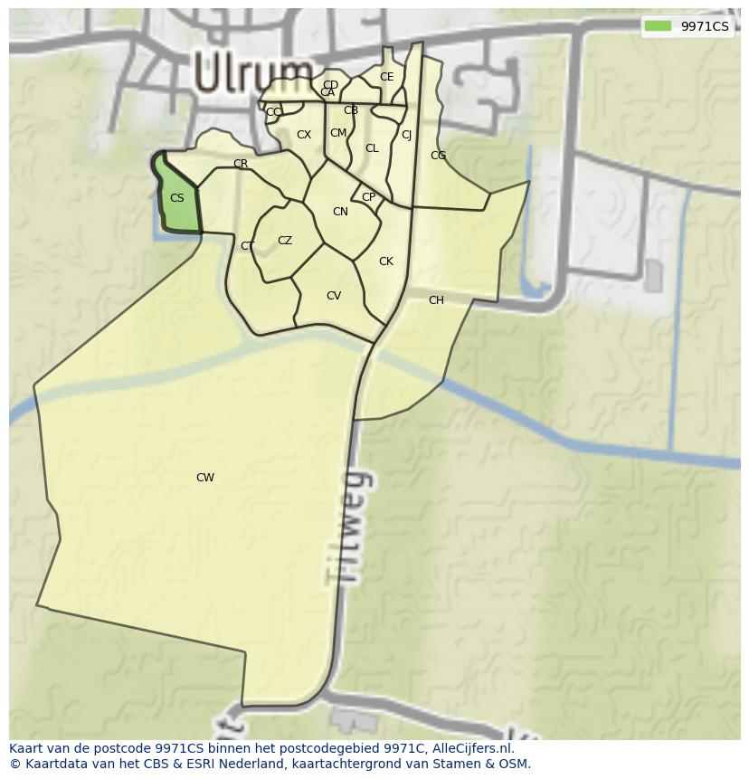 Afbeelding van het postcodegebied 9971 CS op de kaart.