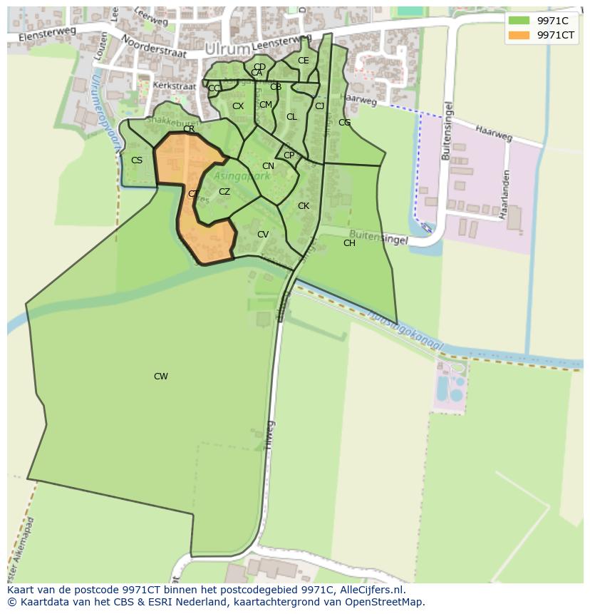 Afbeelding van het postcodegebied 9971 CT op de kaart.