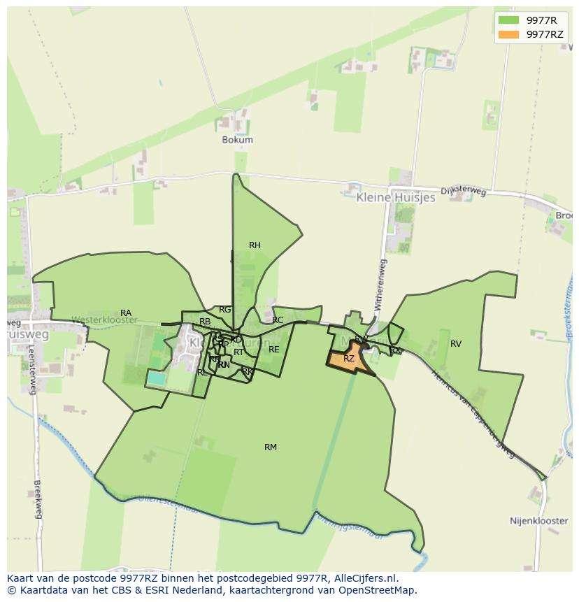 Afbeelding van het postcodegebied 9977 RZ op de kaart.