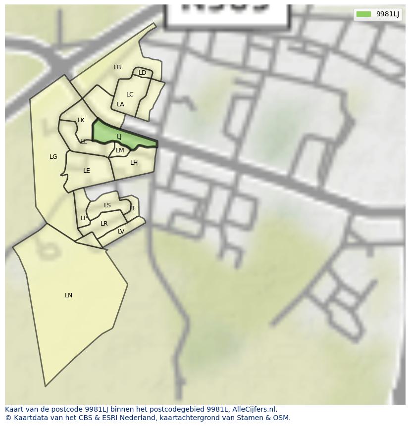 Afbeelding van het postcodegebied 9981 LJ op de kaart.