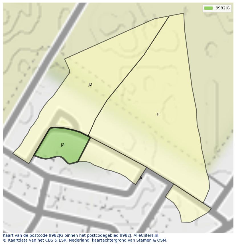 Afbeelding van het postcodegebied 9982 JG op de kaart.