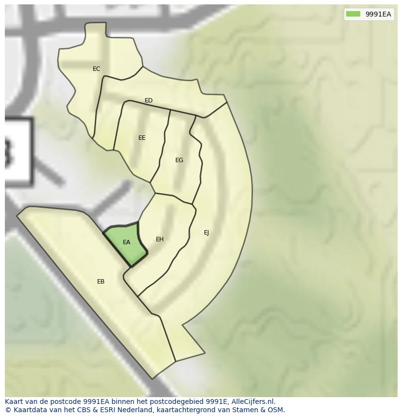 Afbeelding van het postcodegebied 9991 EA op de kaart.