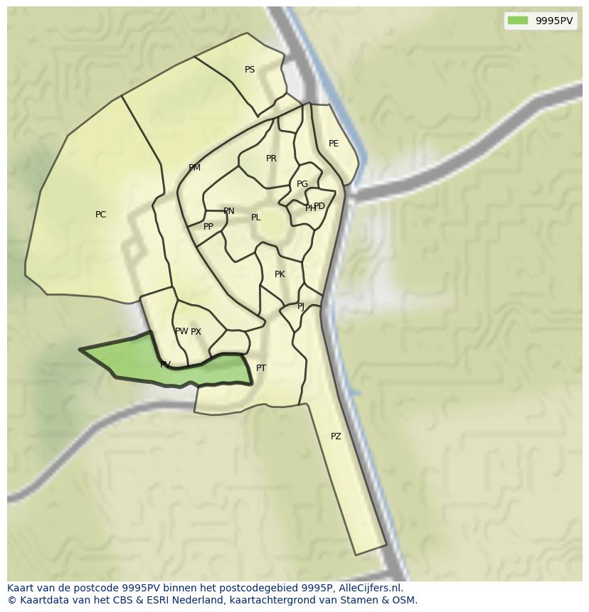 Afbeelding van het postcodegebied 9995 PV op de kaart.
